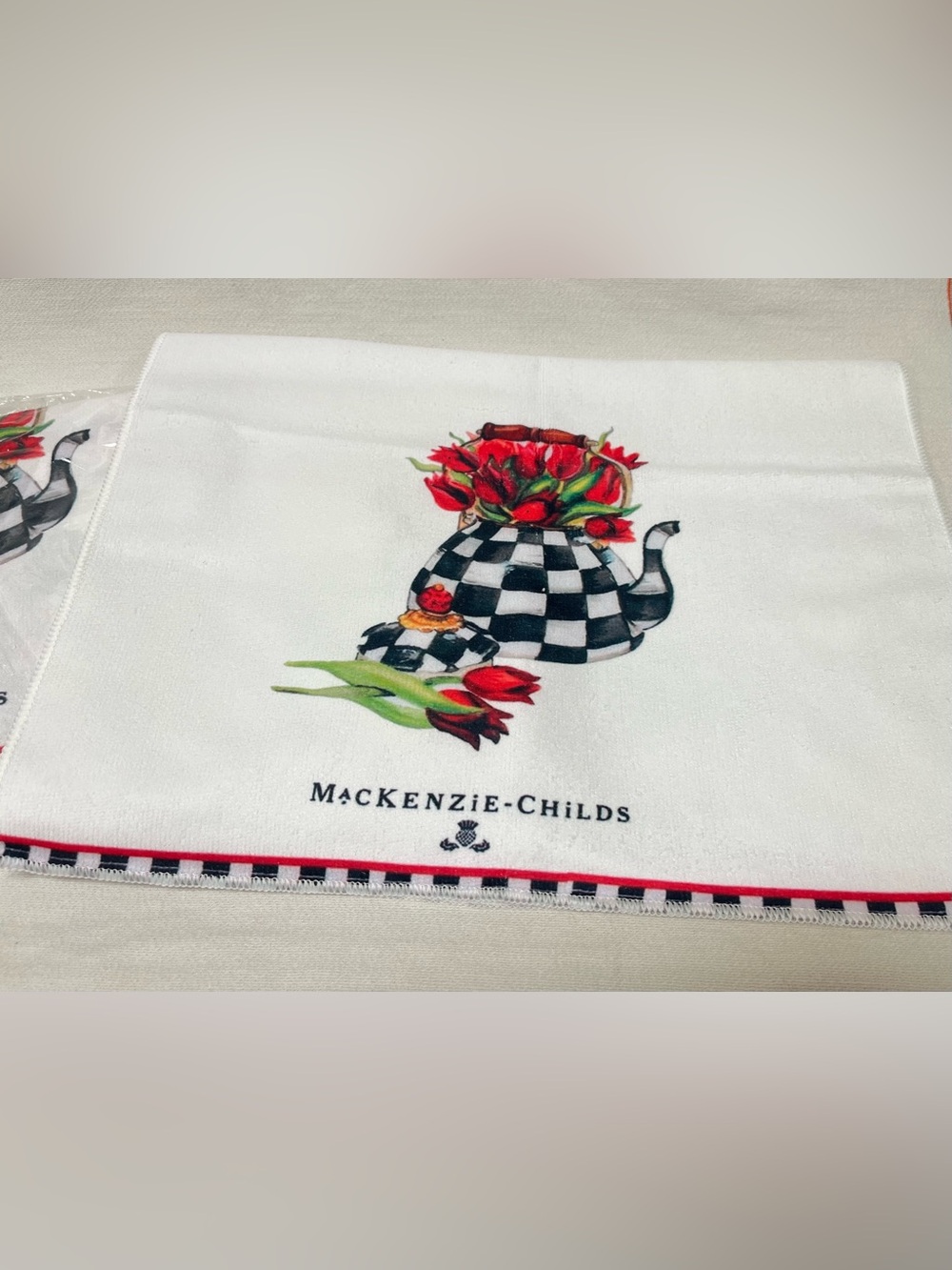 New - MacKenzie Childs Tea Kettle Check Dish Towel - set of 4
